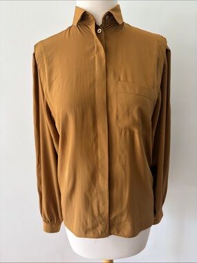 Womens Vintage Mustard Brown Button-Front Shirt Jacket
